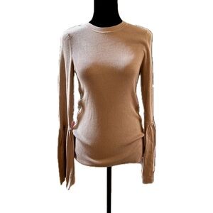 Carmen Marc Valvo Tan Long Sleeve Ribbed Top